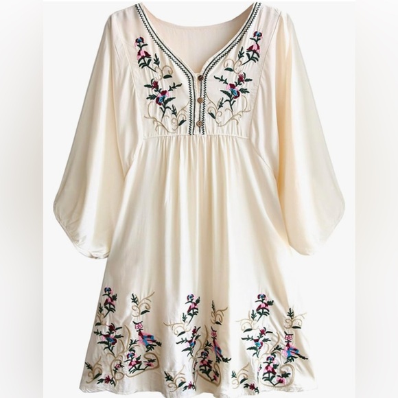 futurino Women's Bohemian Embroidered Dress Fashionable Classic Button Down - Picture 1 of 3